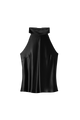 Sleeveless Top with Bow Halterneck in Silk Satin