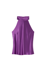 Sleeveless Top with Bow Halterneck in Silk Satin