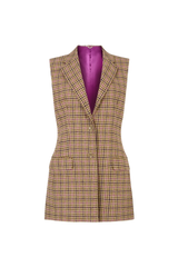 Longline Waistcoat in Pink & Brown Houndstooth