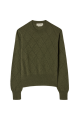 Argyle Pointelle Crew Neck Sweater in Cashmere