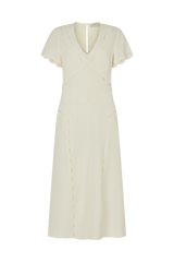 Flutter Sleeve Dress with Scallop Trim in Linen Blend