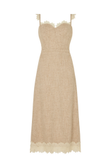 Bustier Midi Dress with Lace in Wool Silk