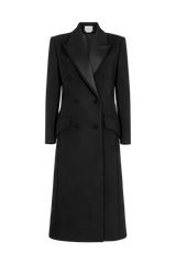 Double Breasted Overcoat with Contrast Lapel in Wool