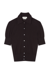 Short Sleeve Polo Cardigan in Fine Gauge Light Cashmere