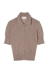 Short Sleeve Polo Cardigan in Fine Gauge Light Cashmere