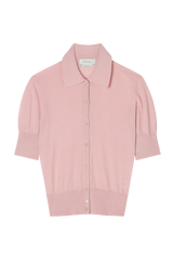 Short Sleeve Polo Cardigan in Fine Gauge Light Cashmere