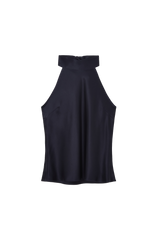 Sleeveless Top with Bow Halterneck in Silk Satin