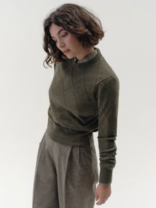 Argyle Pointelle Crew Neck Sweater in Cashmere