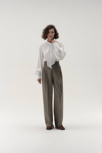 Wide Leg Trouser in Herringbone