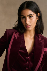 Single Breasted Jacket in Velvet Burgundy – Savile Row for Women