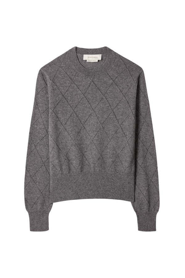 Argyle Pointelle Crew Neck Sweater in Cashmere