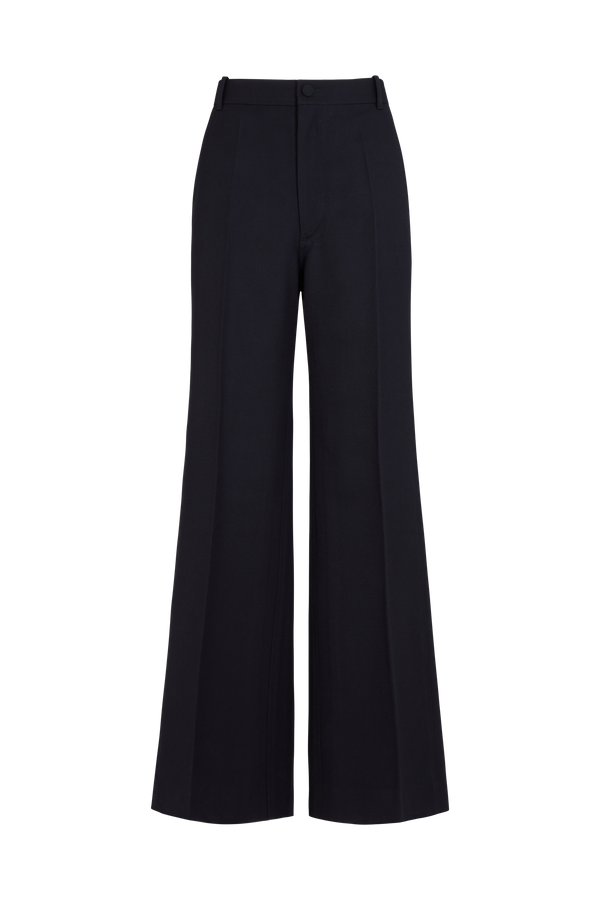 Straight Leg Trouser with Side Panel in Wool Twill