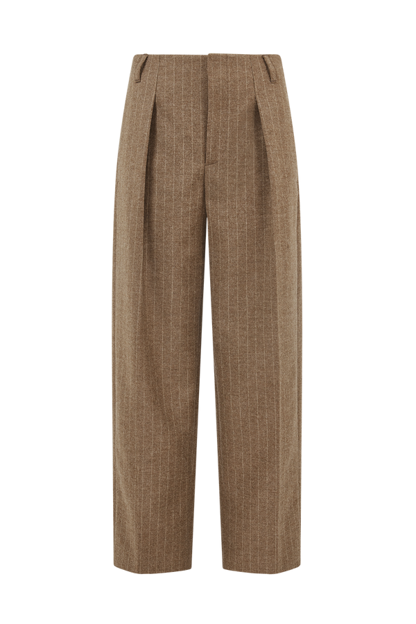 Barrel Leg Trouser in Pinstripe Wool
