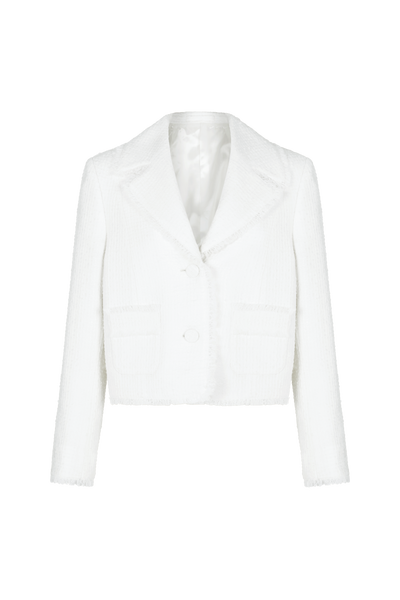 Cropped Boucle Jacket in Ivory