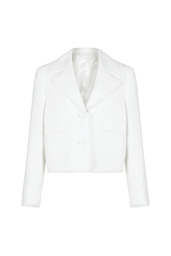 Cropped Boucle Jacket in Ivory