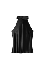 Sleeveless Top with Bow Halterneck in Silk Satin
