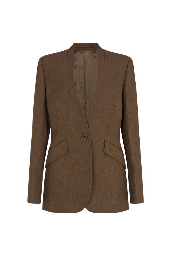 Collarless Single Breasted Jacket in Linen