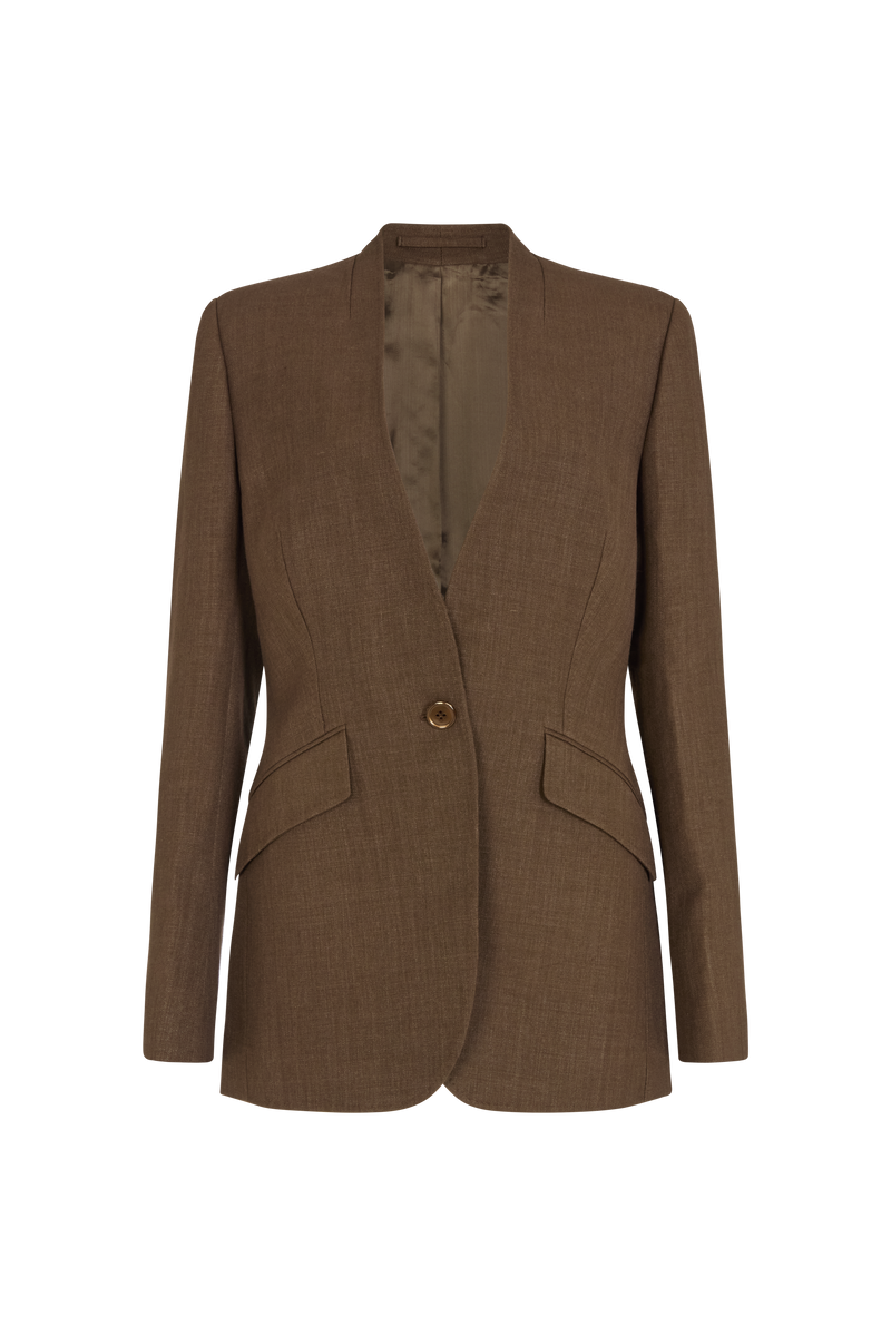 Collarless Single Breasted Jacket in Linen