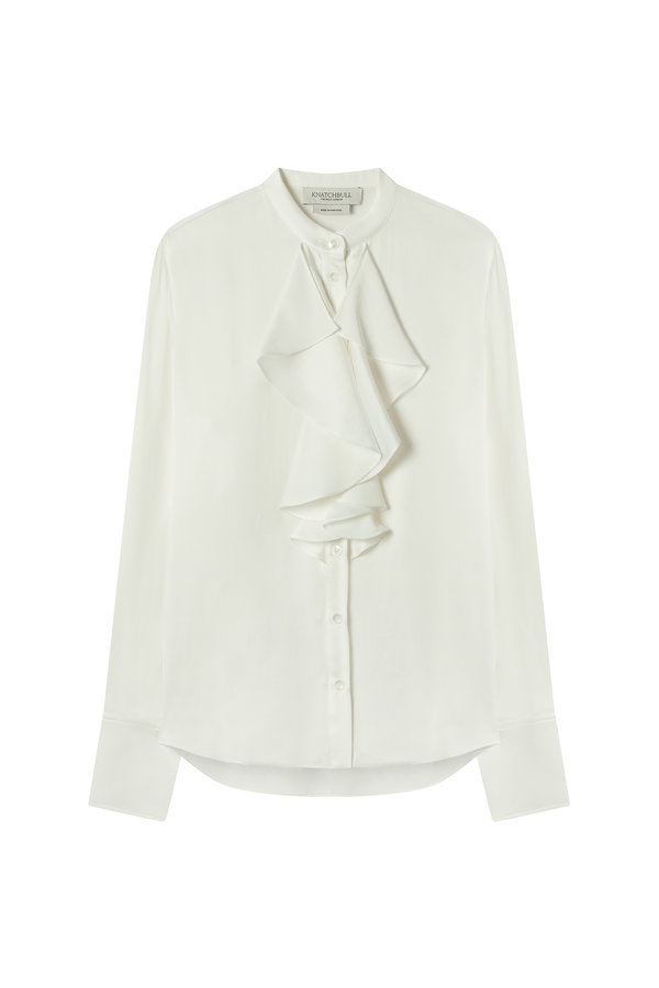 Cascade Ruffle Blouse in Sandwashed Silk Satin