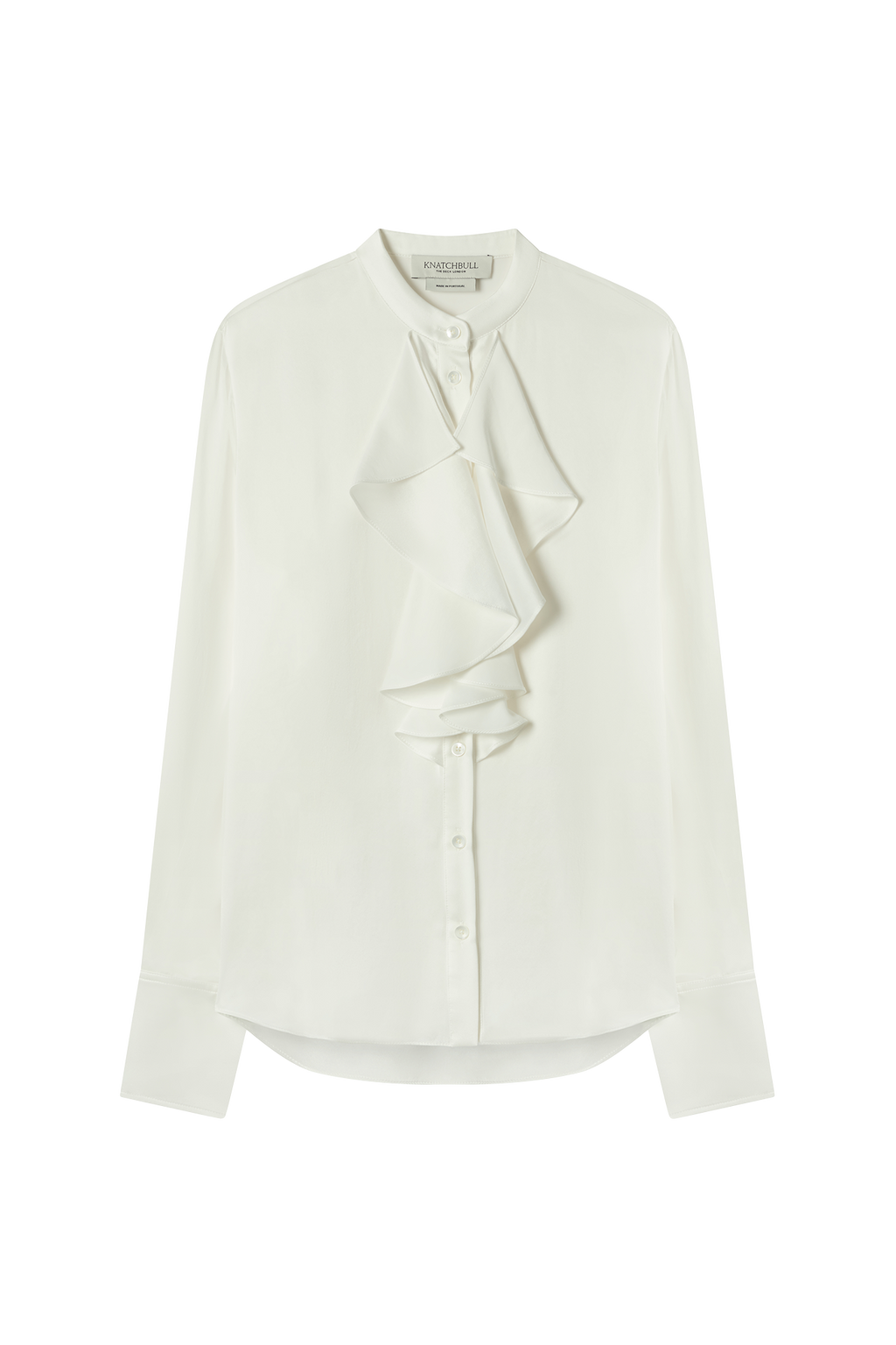 Cascade Ruffle Blouse in Sandwashed Silk Satin in Ivory – Knatchbull