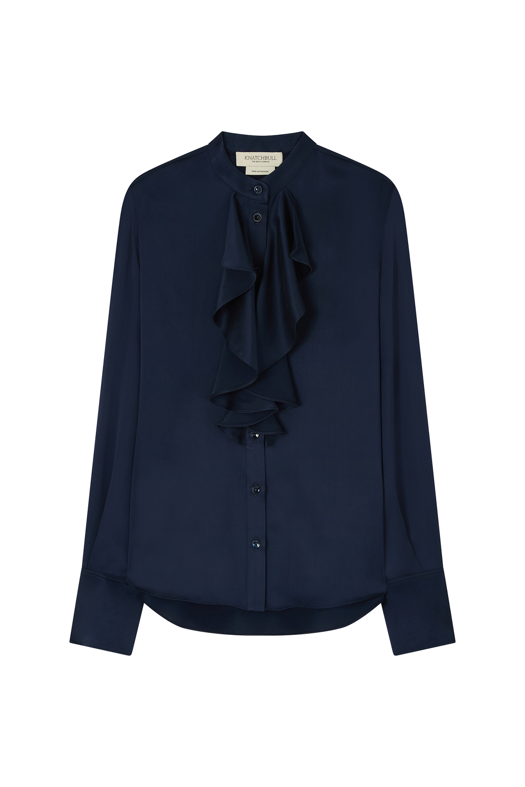 Cascade Ruffle Blouse in Sandwashed Silk Satin in Midnight – Knatchbull