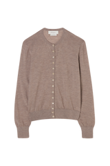 Crew Neck Cardigan in Fine Gauge Light Cashmere