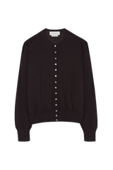 Crew Neck Cardigan in Fine Gauge Light Cashmere