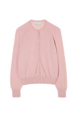 Crew Neck Cardigan in Fine Gauge Light Cashmere