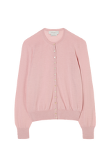 Crew Neck Cardigan in Fine Gauge Light Cashmere