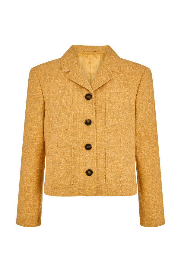 Cropped Jacket with Four Buttons in Boucle