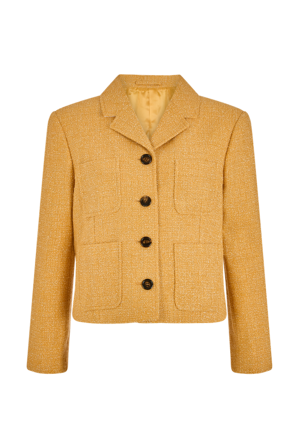 Cropped Jacket with Four Buttons in Boucle