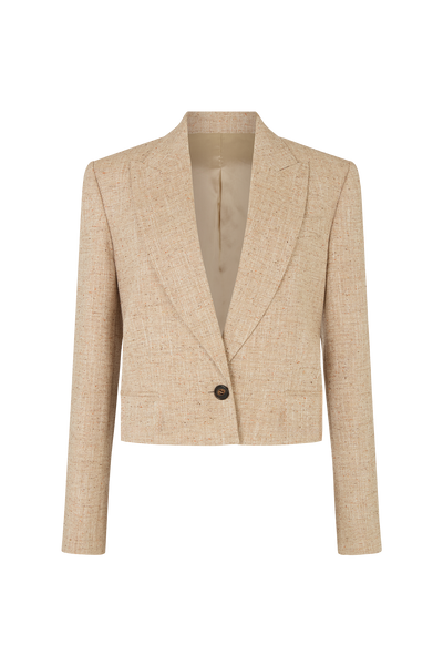 Cropped Single Breasted Jacket in Wool Silk