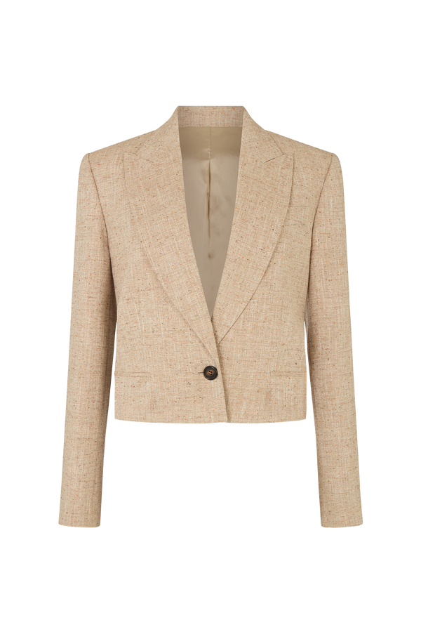 Cropped Single Breasted Jacket in Wool Silk