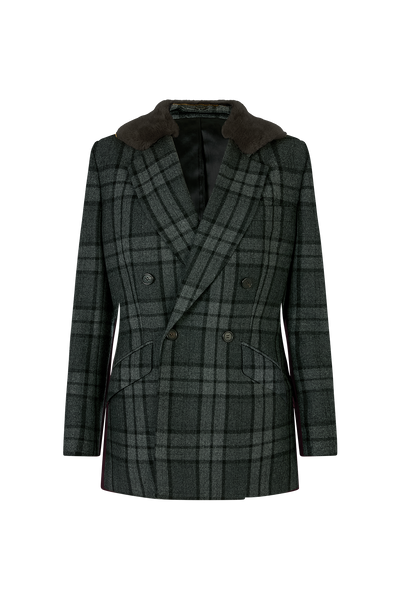 Double Breasted Jacket in Check Wool Flannel