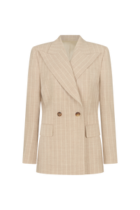 Double Breasted Jacket with Two Buttons in Wool Pinstripe