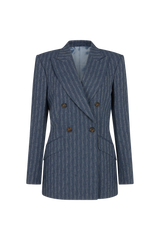 Double Breasted Jacket in Boucle Denim Wool