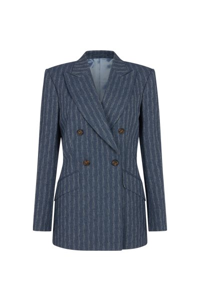 Double Breasted Jacket in Boucle Denim Wool