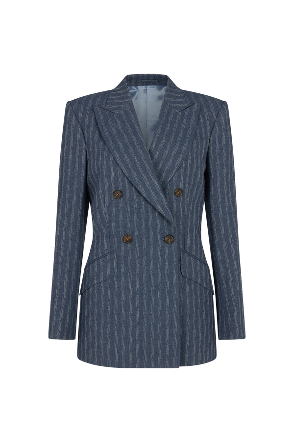Double Breasted Jacket in Boucle Denim Wool