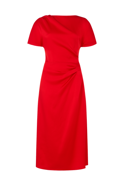 Draped Midi Dress in Crepe Backed Satin