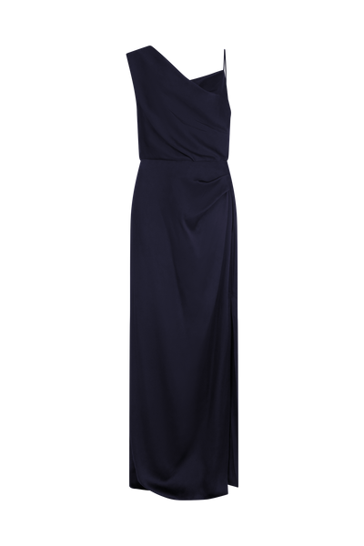 Asymmetrical Draped Gown in Crepe Backed Satin