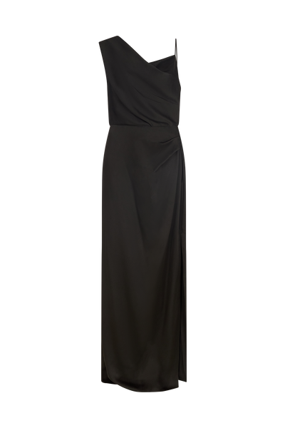 Asymmetrical Draped Gown in Crepe Backed Satin