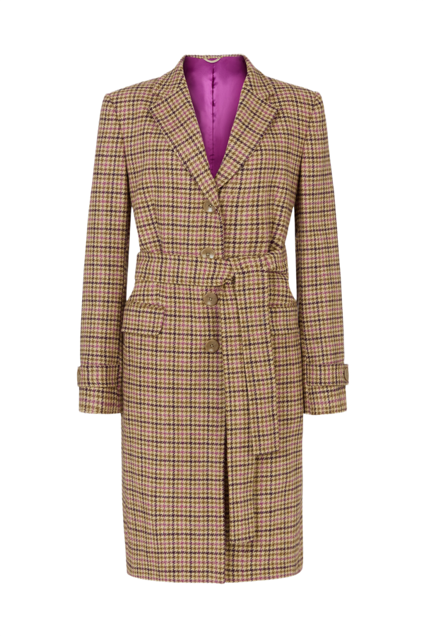 Country Overcoat in Pink & Brown Houndstooth