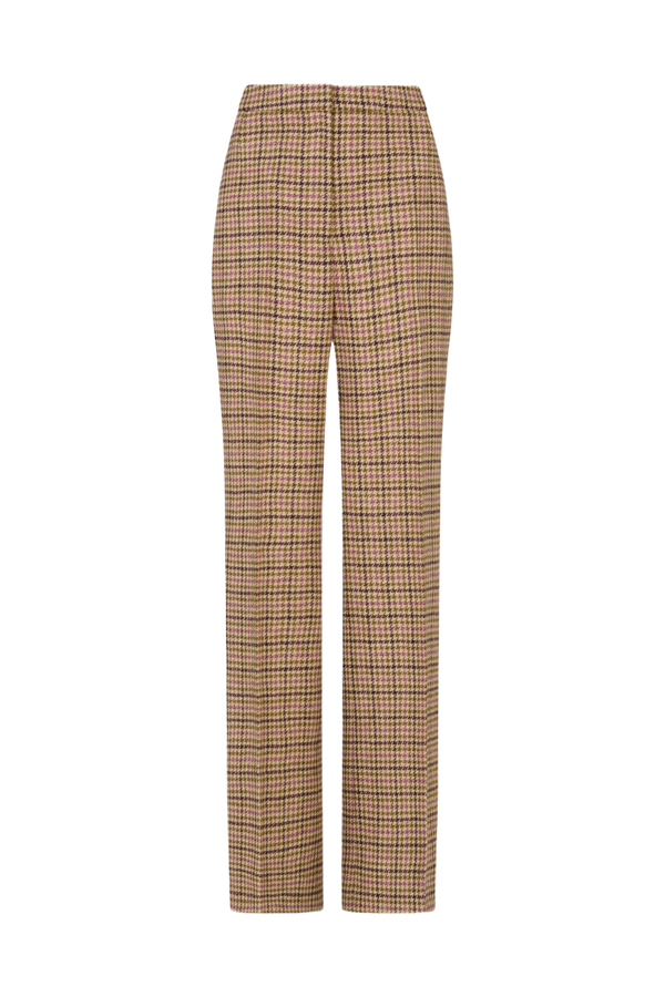 Straight Leg Trouser in Pink & Brown Houndstooth