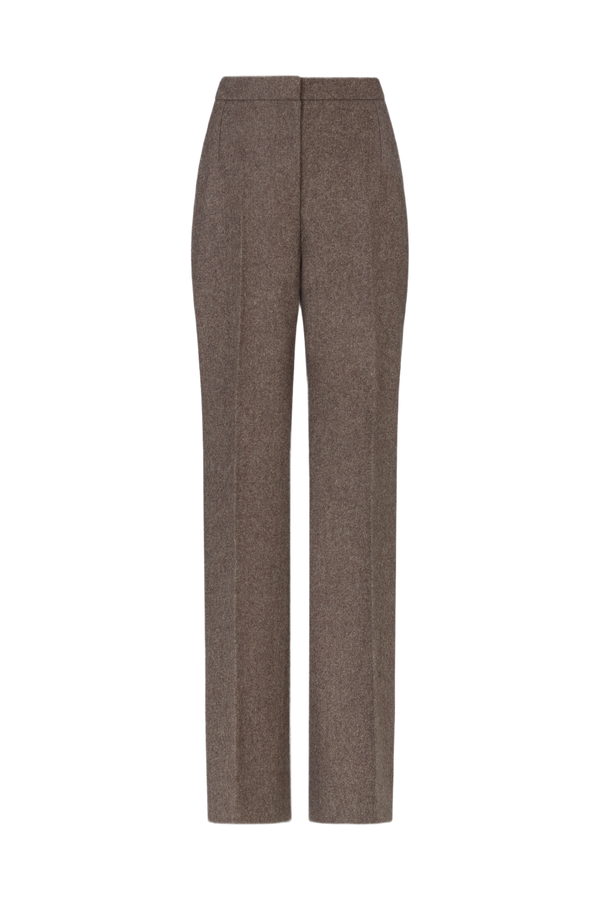 Straight Leg Trousers in Brown Herringbone