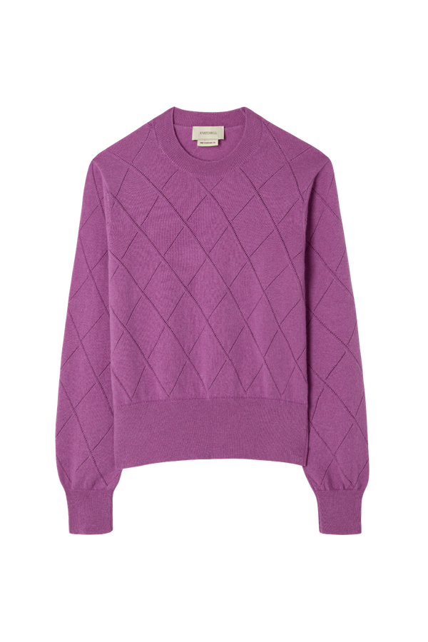 Argyle Pointelle Crew Neck Sweater in Cashmere
