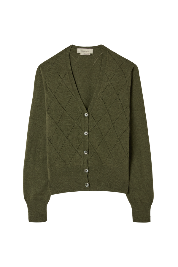 Argyle Pointelle Cardigan in Cashmere