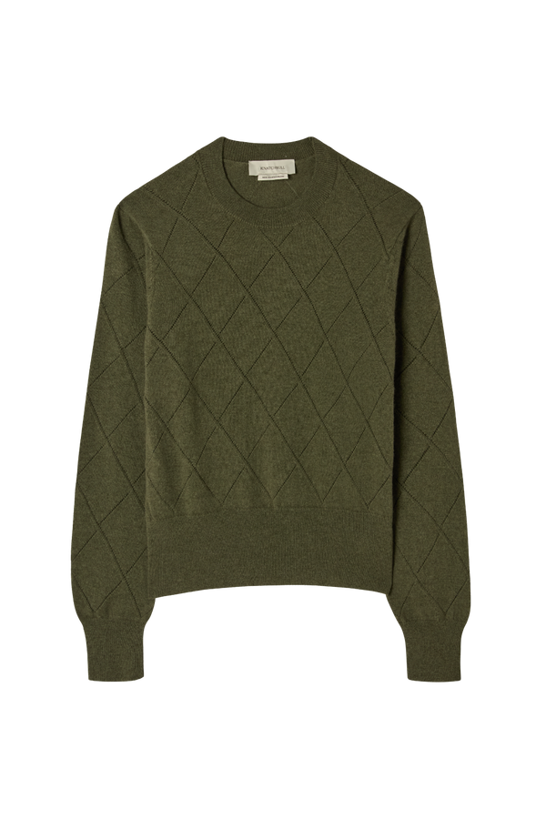 Argyle Pointelle Crew Neck Sweater in Cashmere