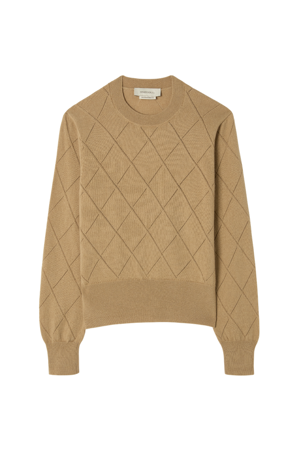 Argyle Pointelle Crew Neck Sweater in Cashmere