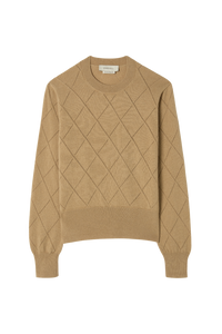 Argyle Pointelle Crew Neck Sweater in Cashmere