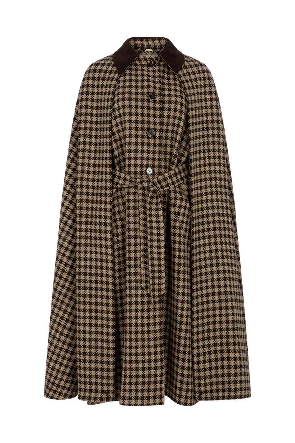 Multi Way Long Cape in Houndstooth Tweed